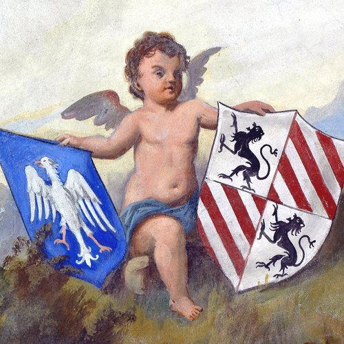 Chiesa parrocchiale di San Giorgio, volta del presbiterio, il Patriarca Bertrando - particolare, Francesco Barazzutti, 1898, San Giorgio della Richinvelda