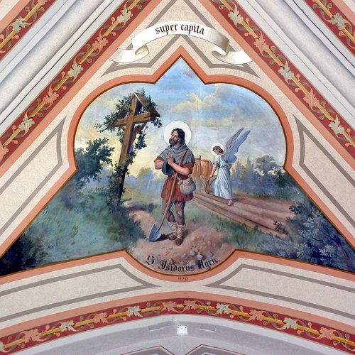 Chiesa parrocchiale di San Giorgio, volta del presbiterio, Sant'Isidoro, Francesco Barazzutti, 1898, San Giorgio della Richinvelda