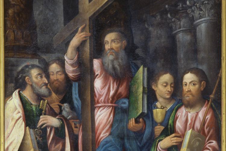 Pieve di Sant'Andrea, prima nicchia di sinistra, Giorgio Onesti, pala di Sant'Andrea, 1615, Pozzuolo