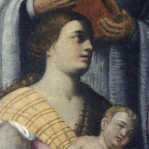 Eugenio Pini, San Valentino benedice gli infermi, particolare, pieve di San Lorenzo in Monte di Buja