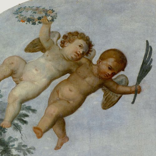 Eugenio Pini, San Valentino benedice gli infermi, particolare, pieve di San Lorenzo in Monte di Buja