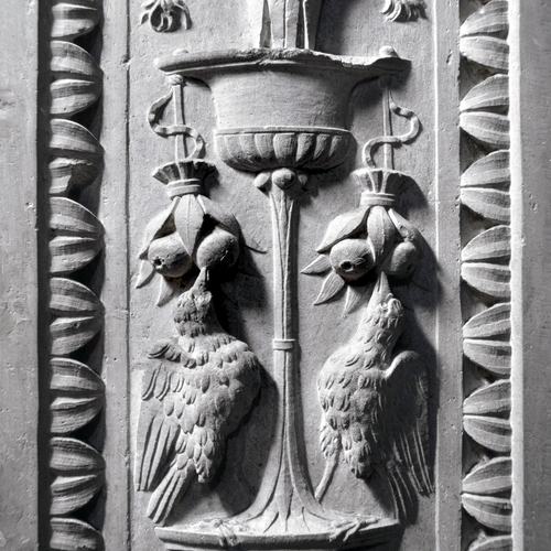 Chiesa di San Lorenzo martire di Talmassons, Bernardino da Bissone, altare di San Luigi Gonzaga, inizi XVI sec, particolare di un candelabro