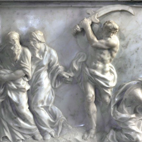 Cappella di Santa Caterina di Alessandria, paliotto di Francesco Cabianca, Scene del martirio di santa Caterina, 1695 ca, particolare