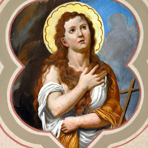 Chiesa parrocchiale di San Giorgio, arco di accesso all'abside, Maddalena Penitente, Francesco Barazzutti, 1898, San Giorgio della Richinvelda