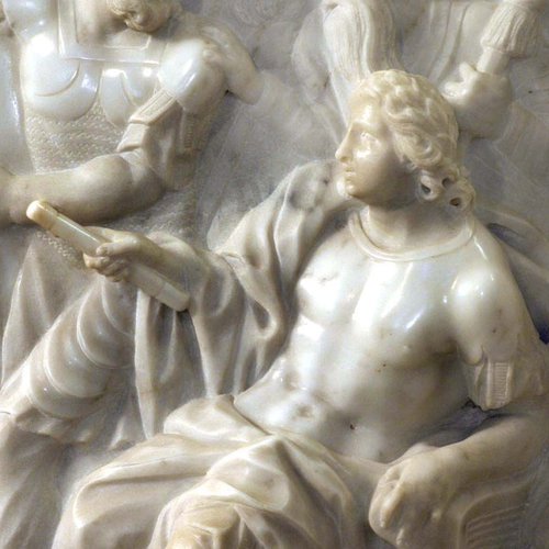 Cappella di Santa Caterina di Alessandria, paliotto di Francesco Cabianca, Scene del martirio di santa Caterina, 1695 ca, il giudizio