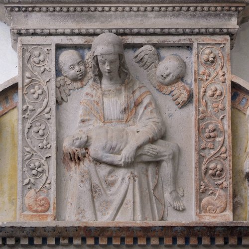 Duomo di Spilimbergo, cripta, Giovanni Antonio Pilacorte (?), Altare di San Leonardo,  particolare, 1475 (?)