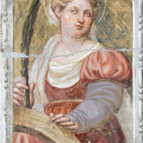 Chiesa di Santa Maria Maggiore, sottarco dell'arcone presbiteriale, Santa Caterina d'Alessandria, Pomponio Amalteo, 1533-1546, Lestans