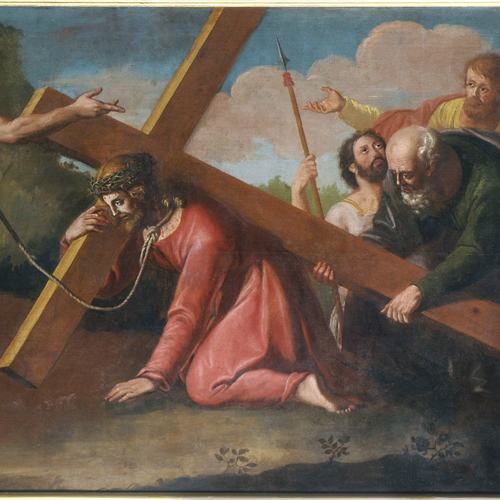 Pieve di Sant'Andrea, presbiterio, Cristo e il Cireneo, sec. XVIII, Pozzuolo