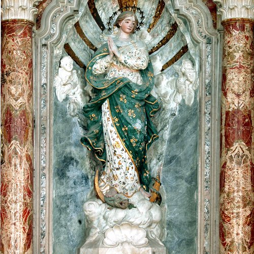 Chiesa di San Giacomo, Altare dell'Immacolata Concezione, statua policroma in gesso della Madonna, 1766, Polcenigo