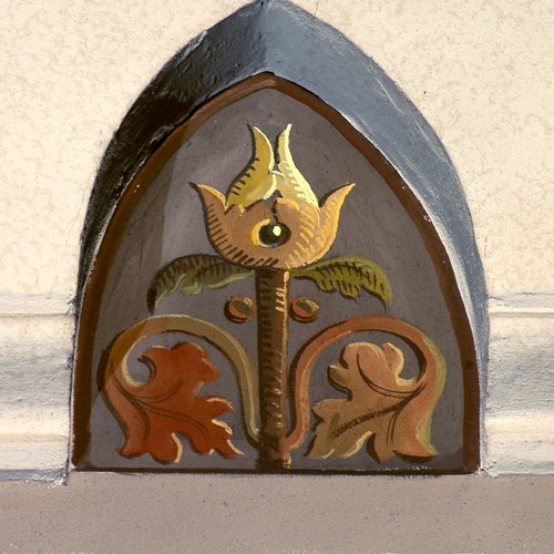 Chiesa parrocchiale di San Giorgio, angelo con cartiglio - particolare, Francesco Barazzutti, 1898, San Giorgio della Richinvelda