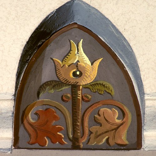 Chiesa parrocchiale di San Giorgio, angelo con cartiglio - particolare, Francesco Barazzutti, 1898, San Giorgio della Richinvelda