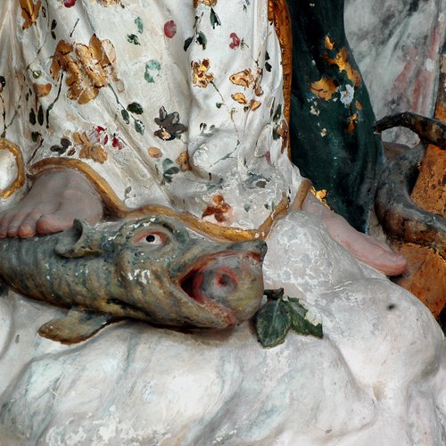 Chiesa di San Giacomo, Altare dell'Immacolata Concezione, statua policroma in gesso della Madonna, 1766, particolare, Polcenigo