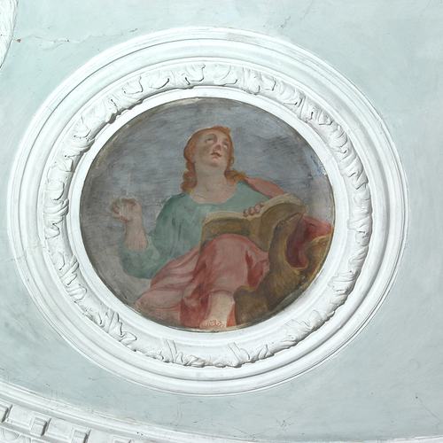 Pieve di Sant'Andrea, atrio, Martin Fischer, San Giovanni Evangelista, 1710, Pozzuolo