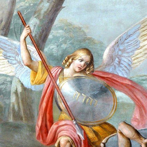 Sebastiano Santi, San Michele arcangelo, particolare, 1846-1847, Chiesa vecchia di San Michele, Cervignano