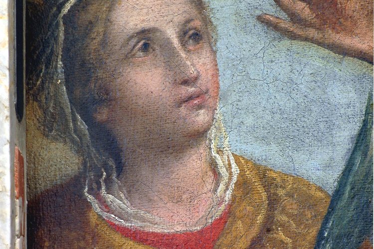 Altare di Sant'Antonio Abate, Sant'Antonio Abate tra Santa Caterina e San Paolo, particolare, pieve di San Lorenzo in Monte di Buja