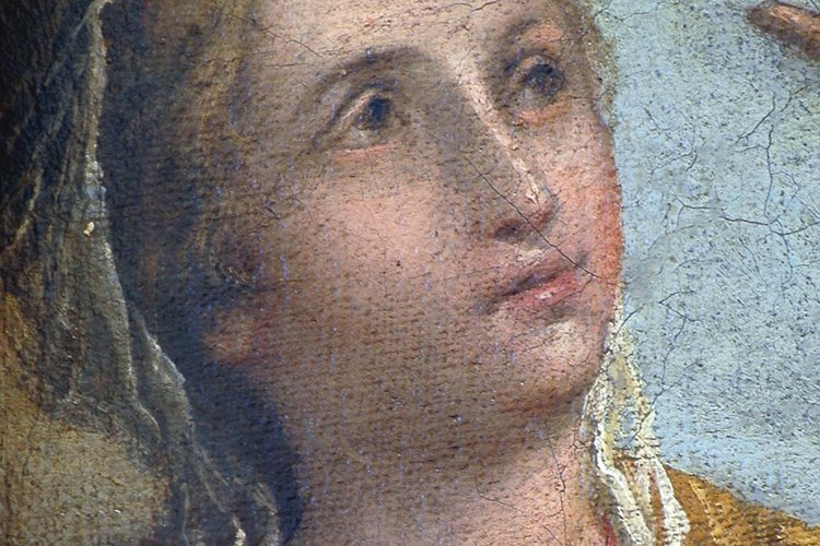 Altare di Sant'Antonio Abate, Sant'Antonio Abate tra Santa Caterina e San Paolo, particolare, pieve di San Lorenzo in Monte di Buja