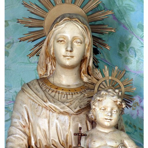 Altare della Madonna del Rosario, sec. XVIII, statua della Madonna, particolare