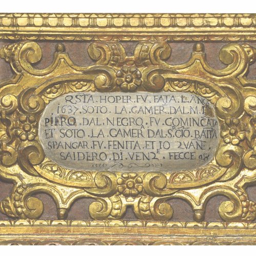 G. Saidero, Altare di sant’ Antonio abate, 1637, iscrizione della predella.