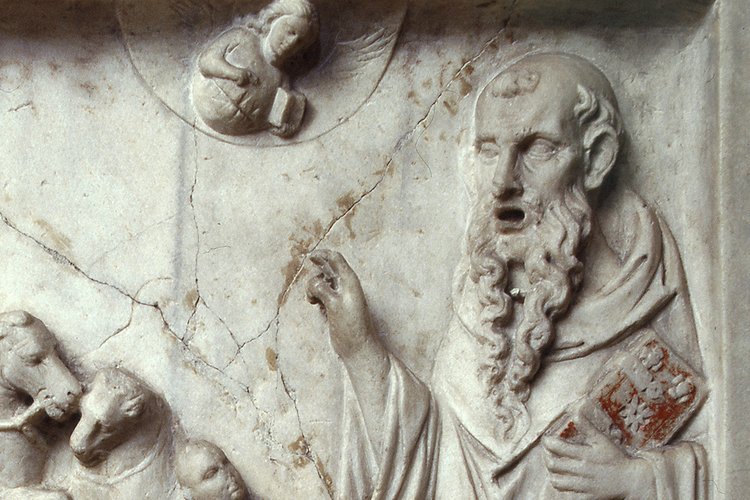 Chiesa della Beata Vergine del Carmine, arca del Beato Odorico da Pordenone, riquadro posteriore, Odorico che predica ad una folla di fedeli