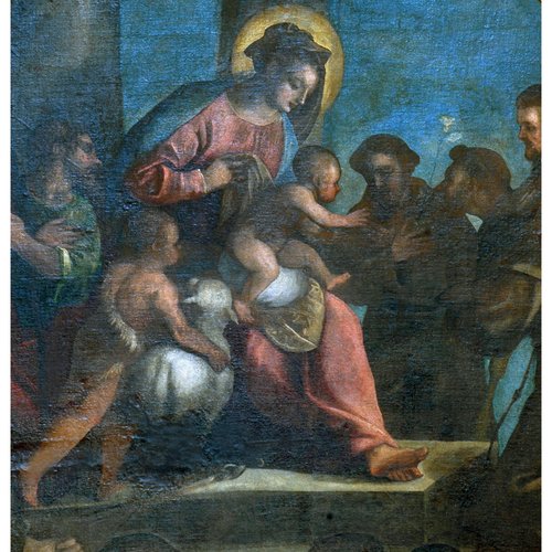 Chiesa di San Giacomo, Madonna col Bambino in gloria, fine '500 - inizio '600, particolare, Polcenigo