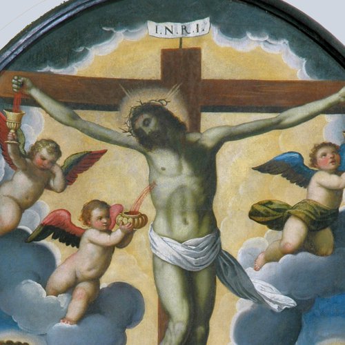 Cristo crocifisso con i santi Sebastiano, Rocco, Carlo Borromeo e Giovanni della Croce, Chiesa vecchia di San Michele, Cervignano