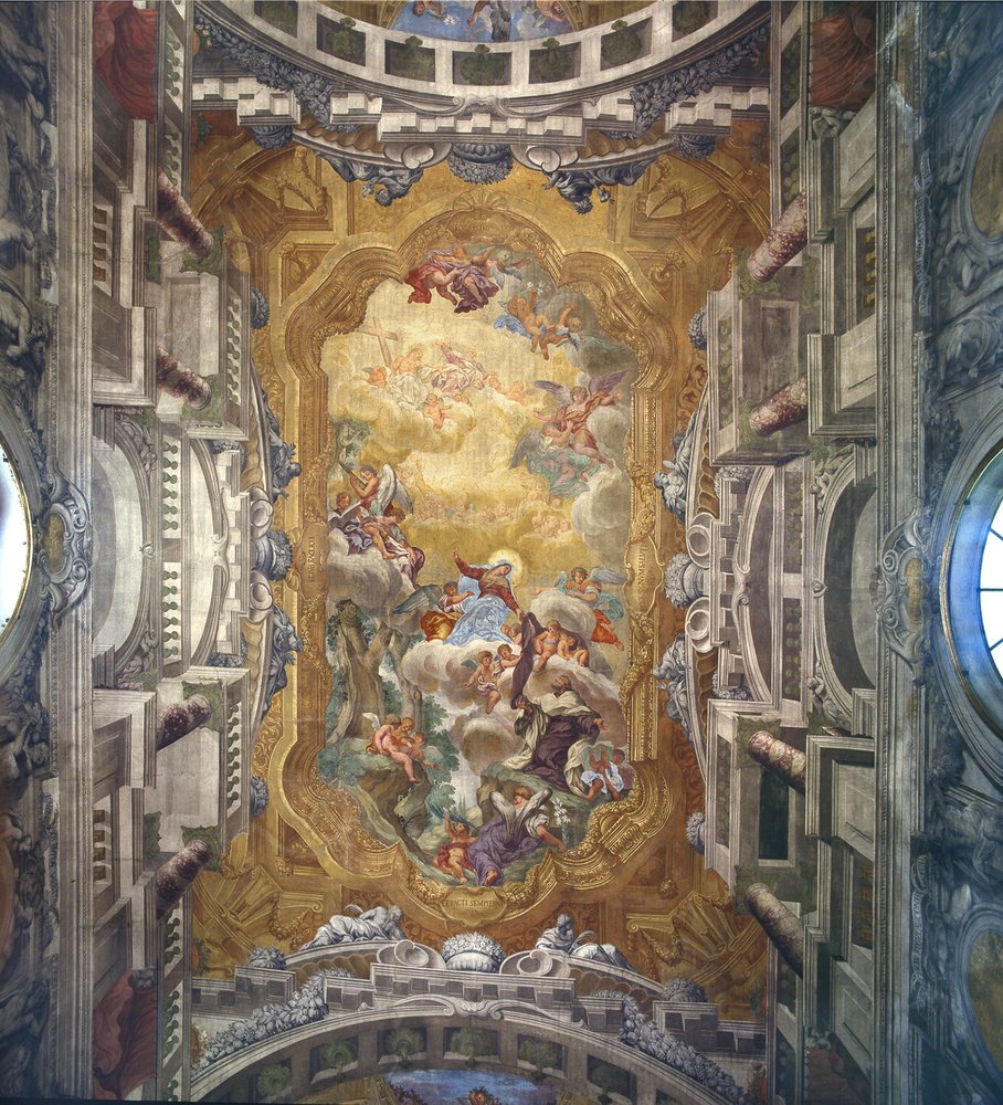 Chiesa della Beata Vergine del Carmine, La Madonna del Carmelo offre lo scapolare a San Simone Stock, soffitto della navata, sec XVII