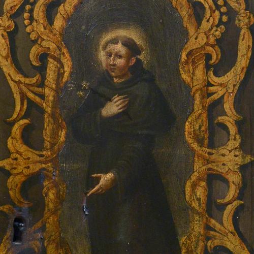 Chiesa di Santa Maria Maggiore, fonte battesimale, formella, Sant'Antonio di Padova, Valentino Belgrado, 1703, Lestans