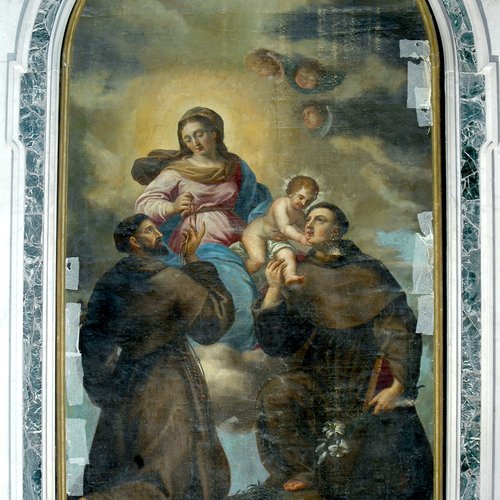Chiesa di San Giacomo, Madonna col Bambino con san Francesco d’Assisi e sant’Antonio di Padova, sec. XVIII, Polcenigo