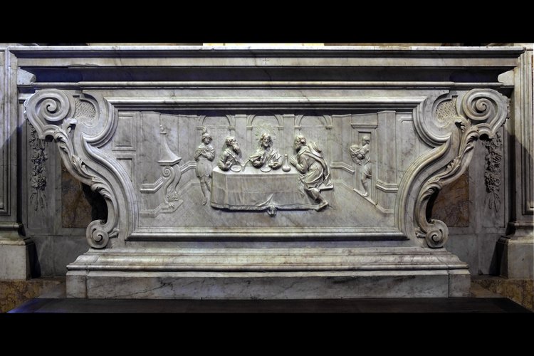 S. Pariotti, Cena in Emmaus, 1738, paliotto dell'altare maggiore