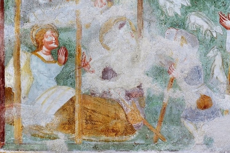 Cappella della Vergine, affreschi, Natale di Gesù, pieve di San Lorenzo in Monte di Buja