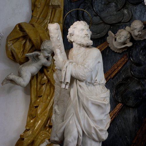 Statua di S.Andrea apostolo, marmo, fine sec. XVII o inizi XVIII