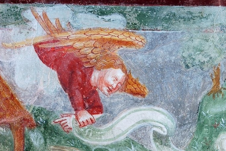 Cappella della Vergine, affreschi, Natale di Gesù, particolare, pieve di San Lorenzo in Monte di Buja