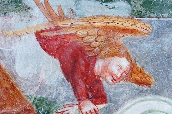 Cappella della Vergine, affreschi, Natale di Gesù, particolare, pieve di San Lorenzo in Monte di Buja