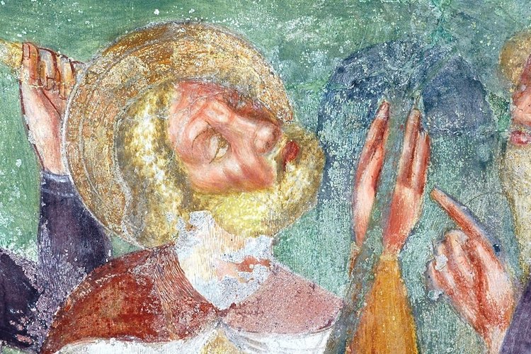 Cappella della Vergine, affreschi, Miracolo di san Giuseppe, particolare, pieve di San Lorenzo in Monte di Buja