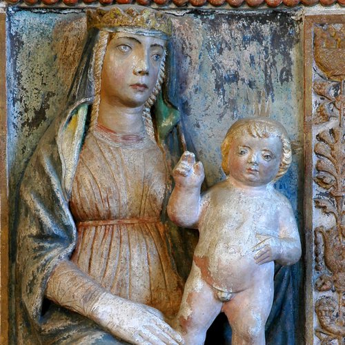 Chiesa di San Nicolò, ancona dell'altare, Madonna con Bambino, Antonio Pilacorte, 1497, San Giorgio della Richinvelda