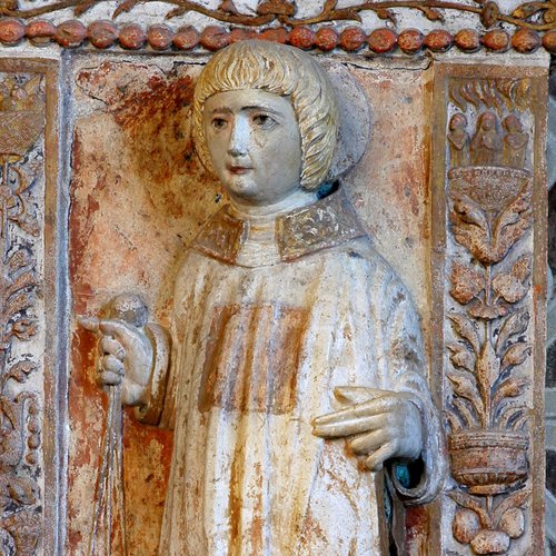 Chiesa di San Nicolò, ancona dell'altare, Santo in veste di diacono, Antonio Pilacorte, 1497, San Giorgio della Richinvelda