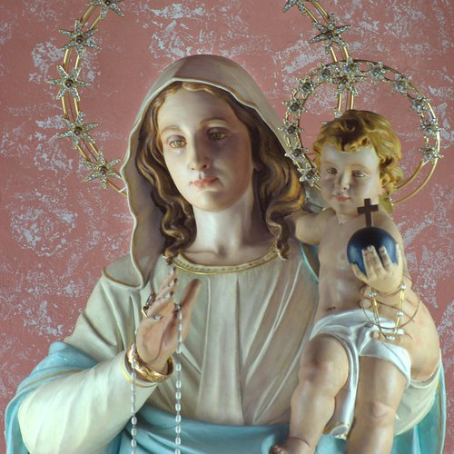 Chiesa della Madonna della Salute (già Ognissanti), statua lignea della Madonna, particolare, Polcenigo