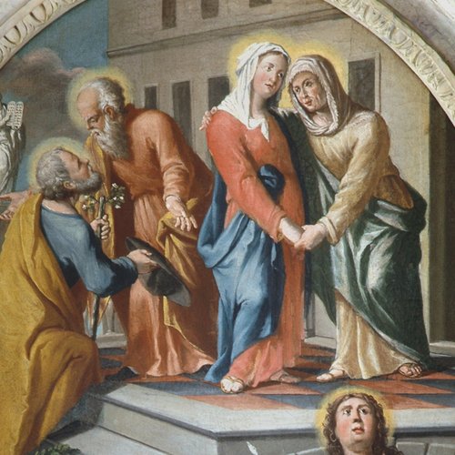 Altare di destra, pala con la Visitazione della Vergine a sant’Elisabetta, Antonio Paroli, XVII secolo