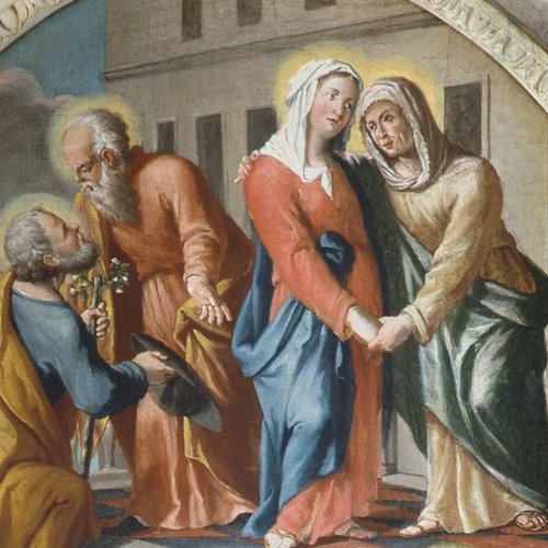 Altare di destra, pala con la Visitazione della Vergine a sant’Elisabetta, Antonio Paroli, XVII secolo