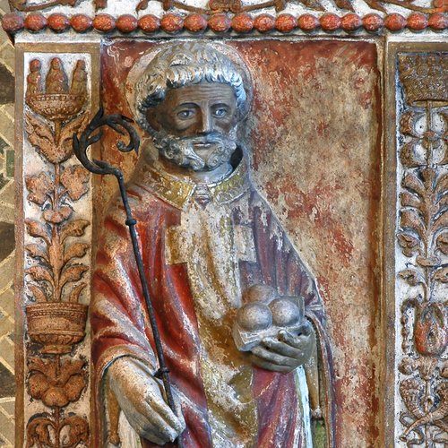 Chiesa di San Nicolò, ancona dell'altare, San Nicola di Bari, Antonio Pilacorte, 1497, San Giorgio della Richinvelda