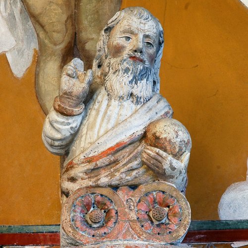 Chiesa di San Nicolò, ancona dell'altare, Padre Eterno Benedicente, Antonio Pilacorte, 1497, San Giorgio della Richinvelda