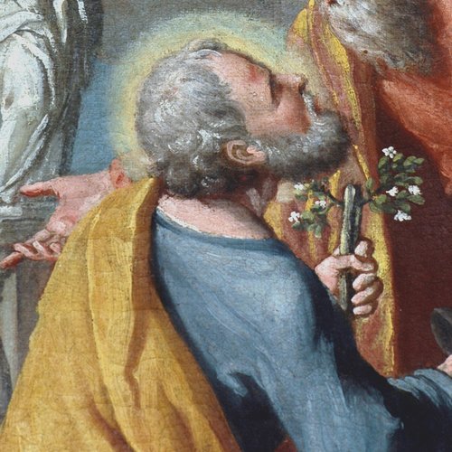 Altare di destra, particolare della pala, san Giuseppe con il bastone fiorito, Antonio Paroli, XVII secolo
