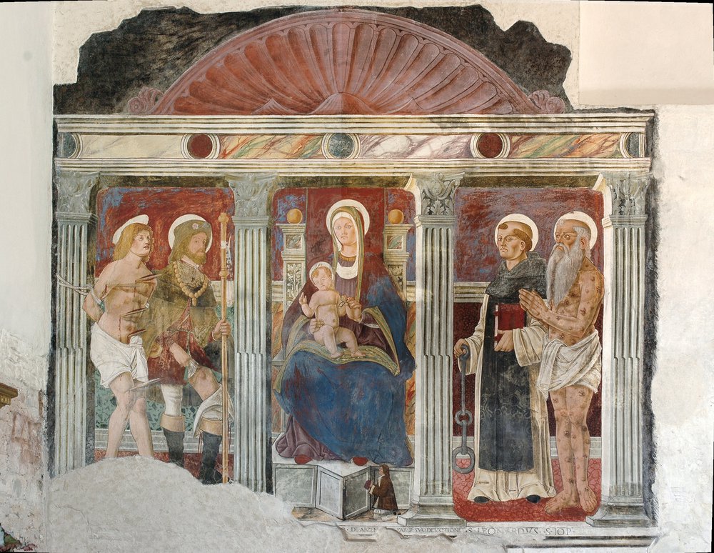 Pietro da Vicenza, Madonna con il Bambino e devoto tra santi, fine XV secolo