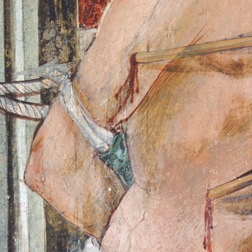 Pietro da Vicenza, San Sebastiano, particolare, fine XV secolo