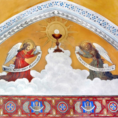 Chiesa di San Nicolò, Angeli adoranti il calice eucaristico, Antonio del Toso, 1901, San Giorgio della Richinvelda
