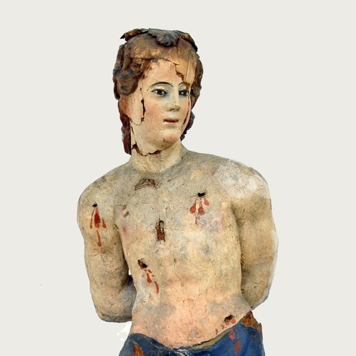 Statua di San Sebastiano (sec. XV), abside, pieve di San Lorenzo in Monte di Buja