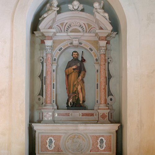 Chiesa di san Rocco, altare laterale di san Rocco, sec XVIII, statua di Carlo Panchieri, 1943, Polcenigo