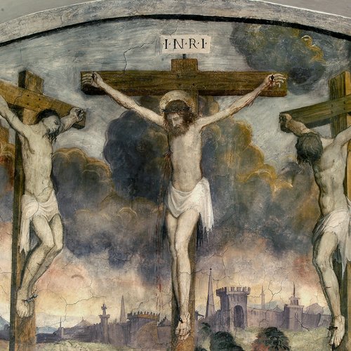 Nudi sulle croci, particolare della Crocefissione