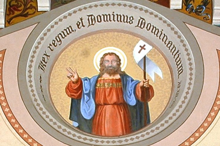 Chiesa parrocchiale di San Giorgio, arco trionfale, Cristo Benedicente tra angeli, San Giorgio, Francesco Barazzutti, 1898, San Giorgio della Richinvelda