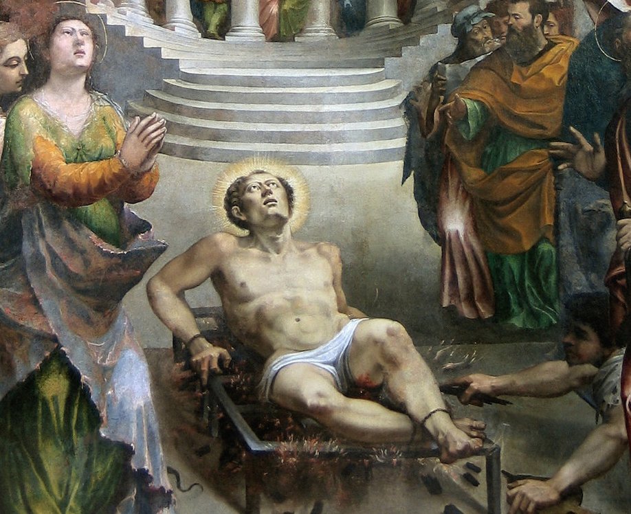Giovanni Battista Grassi, Il Martirio di San Lorenzo, pala dell'altare maggiore della pieve di San Lorenzo in Monte di Buja